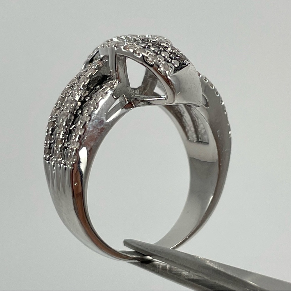Ring Knot Band White Gray Diamond CZ Micro Paved Boho Statement Classic Stunning - Picture 5 of 7